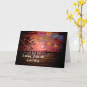 7月4日バースデーカード(日の入りと花火) カード (黄色い花)