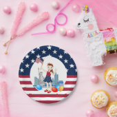 7月4日バースデーガール米国旗 ペーパープレート (パーティー)