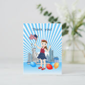 7月4日バースデーガール米国旗 ポストカード (スタンド正面)