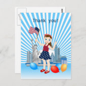 7月4日バースデーガール米国旗 ポストカード (正面/裏面)