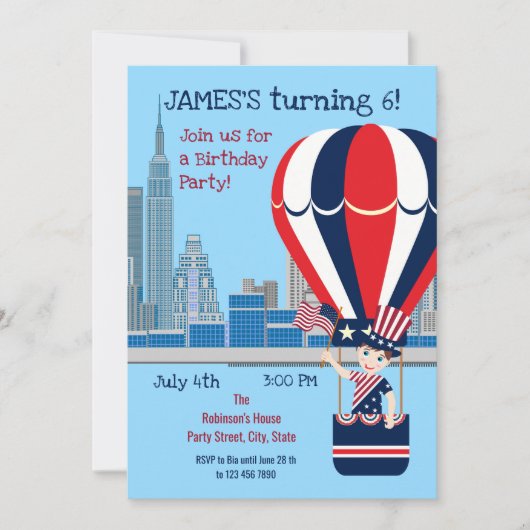 7月4日バースデーボーイパーティの招待状 招待状 (正面)