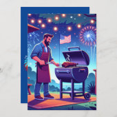 7月4日バーベキューカスタムパーティー 招待状 (正面/裏面)