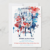 7月4日バーベキュークックアウトウォーターカラー 招待状 (正面)