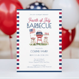7月4日バーベキュー水彩国旗の夏パーティー 招待状