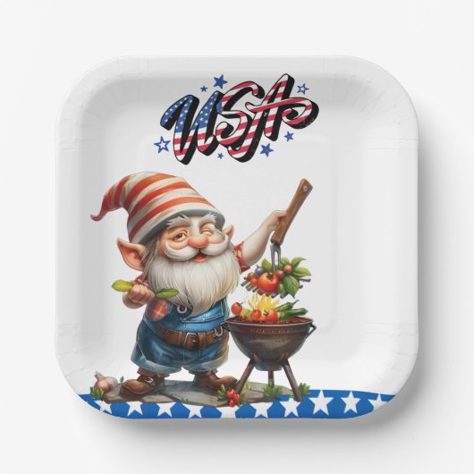 7月4日バーベキュー独立記念日アメリカ人 ペーパープレート (正面)