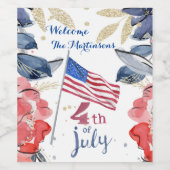 7月4日パーソナライズされた旗 ワインラベル (シングルラベル)