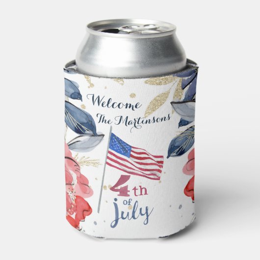 7月4日パーソナライズされた旗 缶クーラー (缶正面)