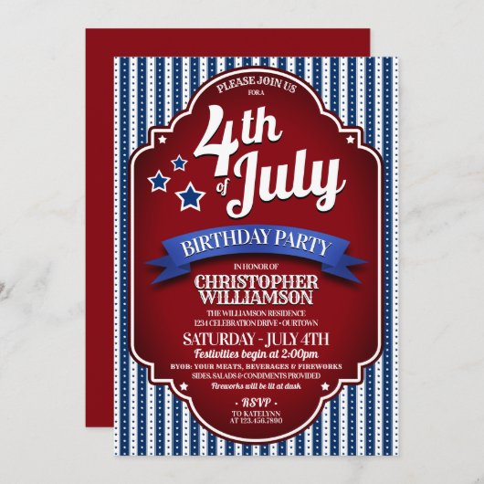 7月4日パーティの招待状 招待状 (正面/裏面)