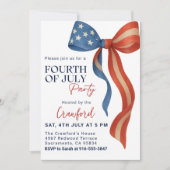 7月4日パーティの招待状、赤白青・ボウ 招待状 (正面)