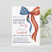 7月4日パーティの招待状、赤白青・ボウ 招待状 (スタンド正面)