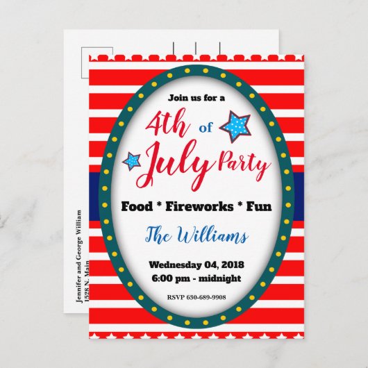 7月4日パーティーのお誘いポストカード インビテーションポストカード (正面/裏面)