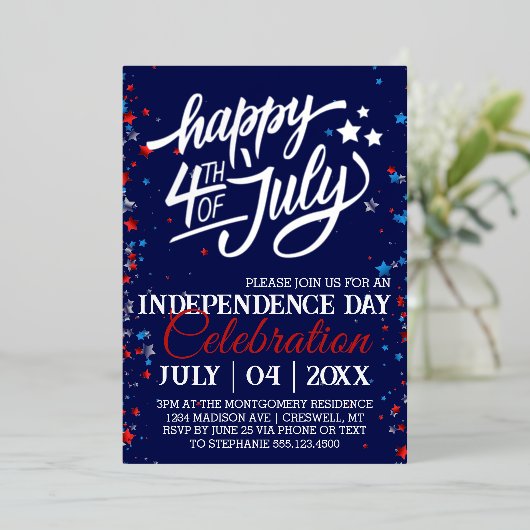 7月4日パーティーの星 箔招待状 (立ち正面)