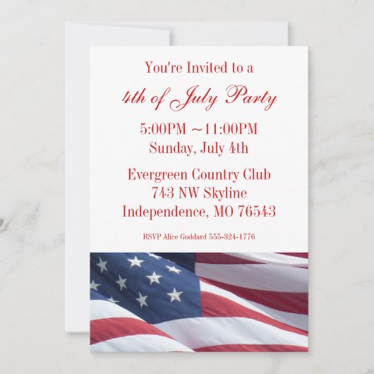 7月4日パーティーまたは選挙キャンペーン招待状 招待状 (正面)