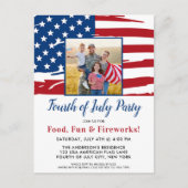 7月4日パーティーアメリカ国旗の家族写真 インビテーションポストカード (正面)