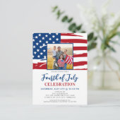 7月4日パーティーアメリカ国旗の家族写真 インビテーションポストカード (スタンド正面)
