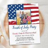 7月4日パーティーアメリカ国旗の家族写真 インビテーションポストカード