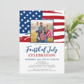 7月4日パーティーアメリカ国旗の家族写真 招待状 (スタンド正面)