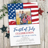 7月4日パーティーアメリカ国旗の家族写真 招待状