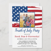 7月4日パーティーアメリカ国旗の家族写真 招待状 (正面)