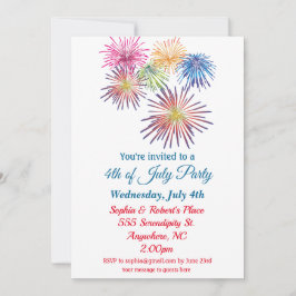 7月4日パーティーカラフル花火 招待状