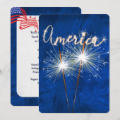 7月4日パーティースパークラオンブルー招待状 招待状 (正面/裏面)