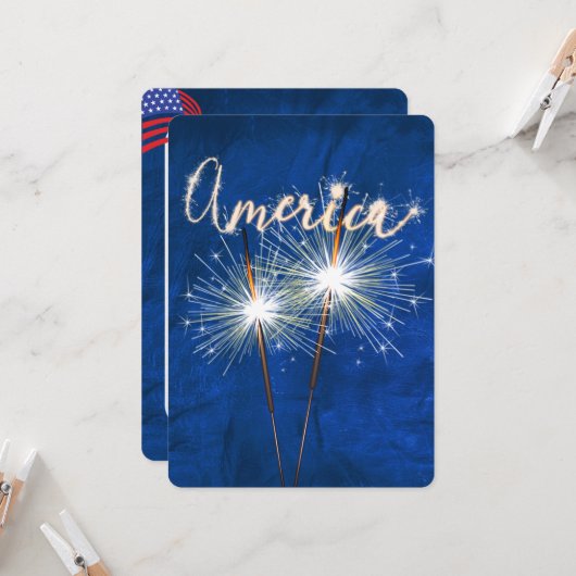 7月4日パーティースパークラオンブルー招待状 招待状 (正面/裏面インサイチュ)