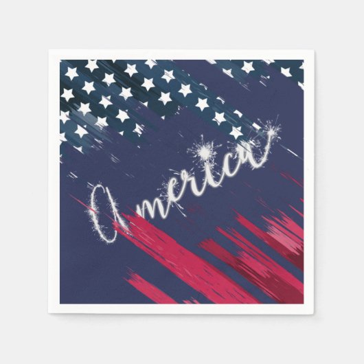 7月4日パーティースパークラー国旗 スタンダードカクテルナプキン (正面)