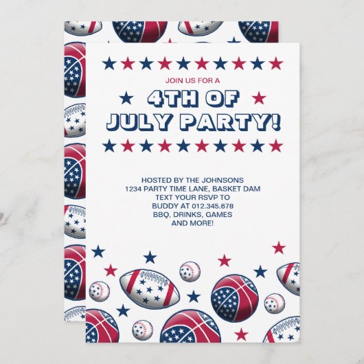 7月4日パーティースポーツボール 招待状 (正面/裏面)