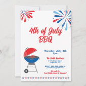 7月4日パーティーバーベキュー愛国的赤白青 招待状 (正面)
