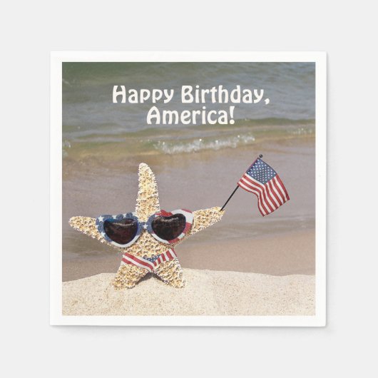 7月4日パーティーヒトデ国旗 スタンダードカクテルナプキン (正面)