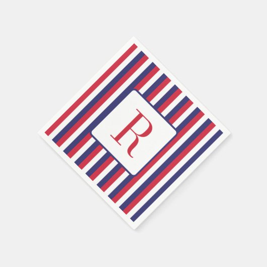 7月4日パーティーモノグラムレッド白とブルー スタンダードカクテルナプキン (角)
