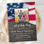 7月4日パーティー家族写真米国国旗 招待状