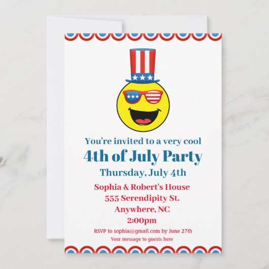 7月4日パーティー愛国カッコいい絵文字 招待状 (正面)