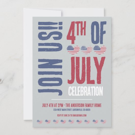 7月4日パーティー愛国的アメリカ国旗 招待状 (正面)