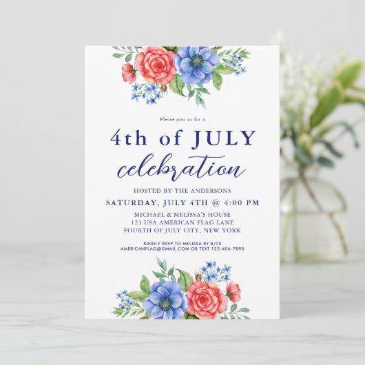 7月4日パーティー愛国的フローラ赤白青 招待状 (スタンド正面)