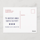 7月4日パーティー愛国的招待状はがき ポストカード (裏面)