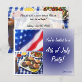 7月4日パーティー招待状、ハンバーガー＆国旗 招待状 (正面/裏面)