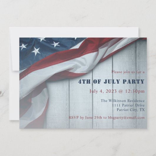 7月4日パーティー素朴星条旗 招待状 (正面)