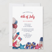 7月4日パーティー赤白青スモダンターストライプズ 招待状 (正面)