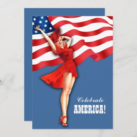 7月4日パーティー |イベントレトロのピンアップ 招待状 (正面/裏面)