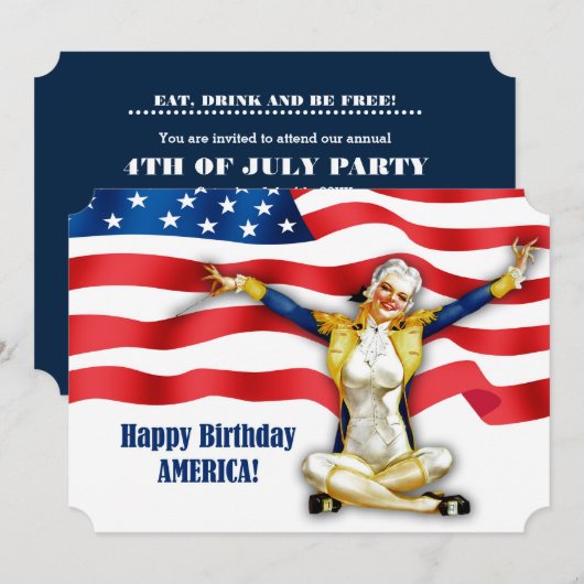 7月4日パーティー |イベントレトロのピンアップ 招待状 (正面/裏面)