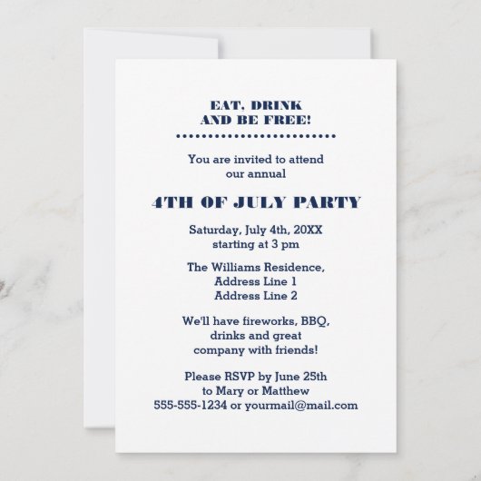 7月4日パーティー |イベントヴィンテージアート招待状 招待状 (裏面)