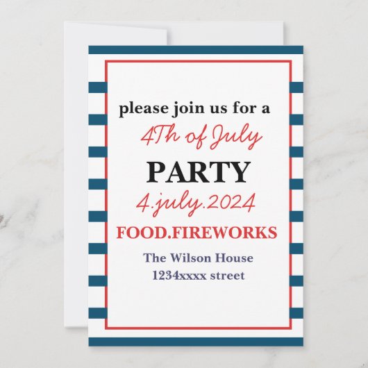 7月4日パーティー　ハッピーハンドレッドネスデー 招待状 (正面)