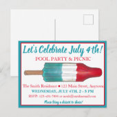 7月4日パーティー ロケットポップ アイスポップ 花火 インビテーションポストカード (正面/裏面)