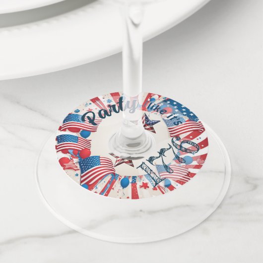 7月4日パーティー ワイングラスタグ (クローズアップ)