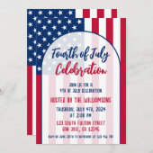 7月4日パーティー 愛国的な赤白青 招待状 (正面/裏面)