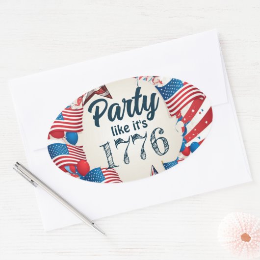 7月4日パーティー 楕円形シール (封筒)