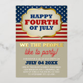 7月4日パーティ 愛国的な旗 箔招待状 (正面)