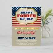 7月4日パーティ 愛国的な旗 箔招待状 (立ち正面)