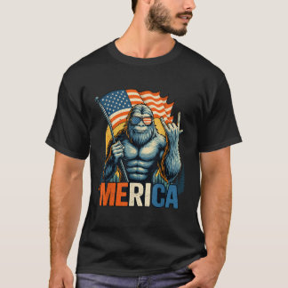 7月4日ビッグフット・メリカロックアメリカ国旗Patr Tシャツ